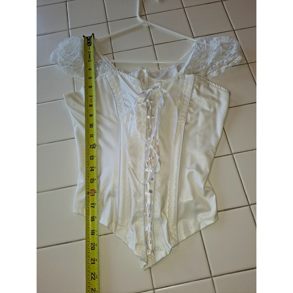 White lace short sleeve corset lace up high low lingerie top y2k shirt - Picture 5 of 14